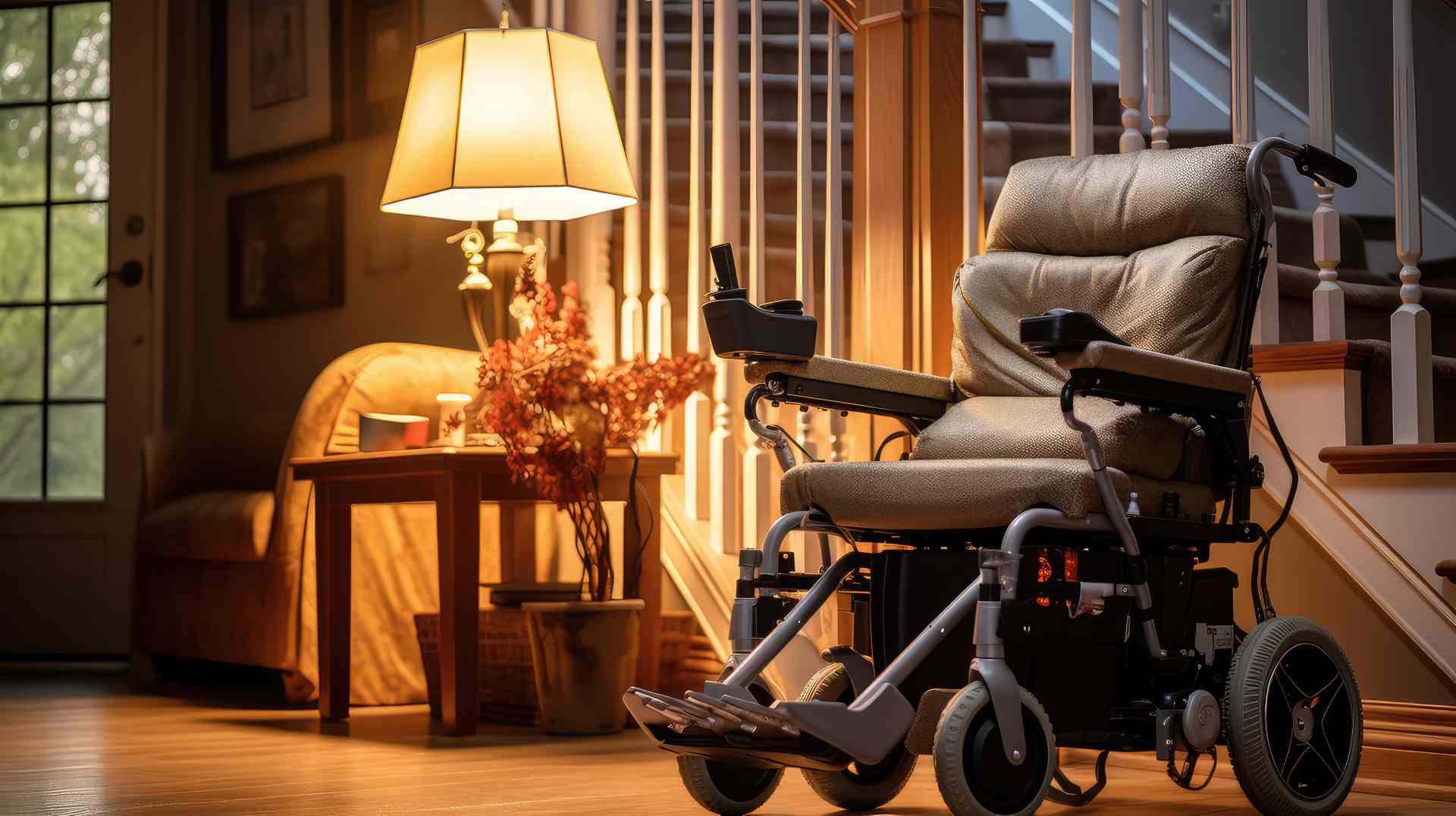 Modern powered wheelchair designed for indoor senior mobility, highlighting advanced mobility devices that enhance safety, comfort, and independence at home.