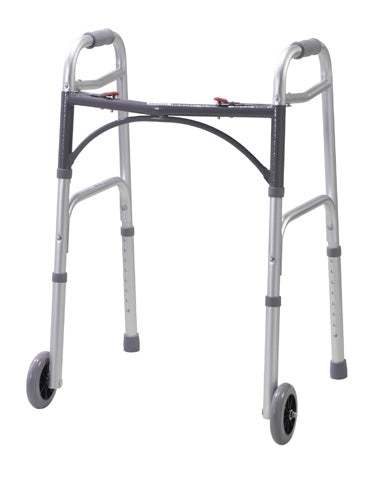 Walker Folding 2-button Adult Alum W/5  Wheels  (drive) Cs/4