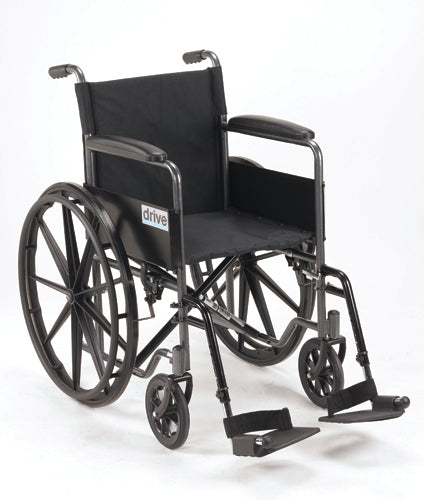 Standard 18” Steel Wheelchair with Fixed Full Arms & Swing-Away Footrests