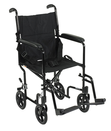 Lightweight 19" Aluminum Transport Wheelchair – Black Frame with Swing-Away Footrests