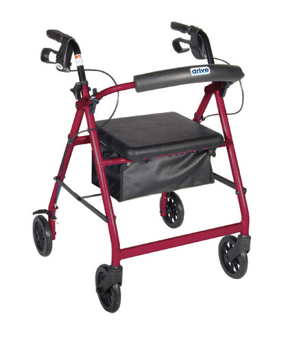Drive 4-Wheel Rollator – Red, with Padded Seat & Storage