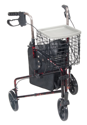 Drive 3-Wheel Rollator with Loop Brakes, Basket Tray And Pouch  - Flame Red