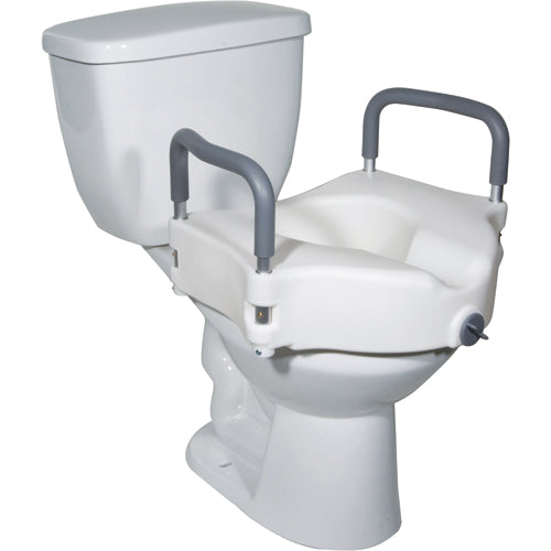 Raised Toilet Seat with Locking Mechanism & Removable Padded Arms – 5” Height (Retail Packaged)