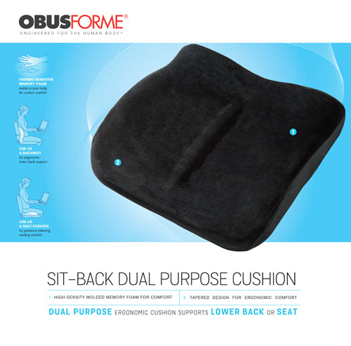 ObusForme Sitback Cushion – Black, 2-in-1 Support for Back or Seat